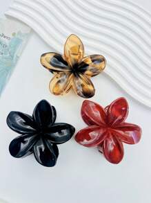 3pcs/1pc Women 3.15in/8cm Black Leopard Print & Red Flower Shaped Plastic Hair Claws, Elegant, Chic, Versatile, Lightweight, Suitable For Ponytail, Bun, Daily Casual, Party, Commute, Vacation Claw Clips Hair Clips Hair Jaw Clip Hair Clamps Hair Clutch Hair Catcher Clip