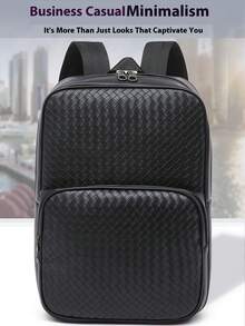 2025 New PU Woven Texture Backpack, Unisex College Student Backpack, Casual Backpack, Korean Style Simple Outdoor Travel Bag Large Capacity Bag