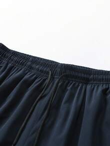 男士抽绳腰口袋拉链下摆印花休闲运动跑步健身户外七分裤，男友风，春夏