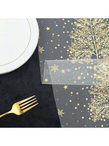 1 卷 11"X108" 透明桌旗，圣诞节和新年装饰桌旗，欧根纱金色圣诞桌旗，适合家庭、婚礼、派对、宴会、圣诞餐桌中心装饰（多种颜色可选） - 彩色 - 查看 5