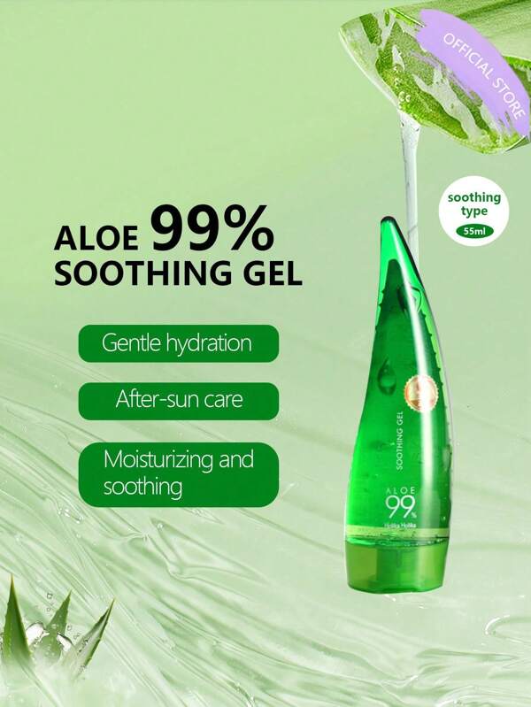 HOLIKA HOLIKA Gel calmant cu aloe vera 99%, 55 ml - fără efect lipicios, calmant pentru arsurile solare cu aloe vera 99% - calmant și hidratant, ușor, tip gel, non-gras, absorbție rapidă pentru față, corp și păr, fără parabeni, fără uleiuri minerale, K-Beauty, machiaj coreean, 55 ml / 1,86 fl. oz