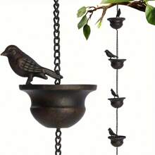 Vintage Metal Bird Rain Chain - Rustic Outdoor Garden Decor, Dual-Bird Design With Antique Bronze Finish, Easy-To-Hang On Gutter, Perfect For Patio & Yard, No Power Required, Outdoor Decor
