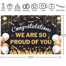 1 pieza de fondo de fotografía de graduación, sombrero de licenciatura negro y globo dorado, fondo de pancarta de celebración de fiesta de graduación