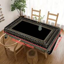 1 pieza Mantel de estilo bohemio de color negro con bordado dorado - Mantel rectangular de poliéster para decoración de comedor, apto para uso en interiores y exteriores, perfecto para fiestas y decoración del hogar, decoración de mesa de comedor de estilo boho, mantel duradero, decoración de mesa - Negro - Ver 11