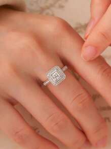 925 Sterling Silver Geometric Princess Cut Cubic Zirconia Ring, December Birthstone, Suitable For Occasions Such As Date, Party And Everyday Wear, Luxurious Jewelry, Random Packaging Box Style