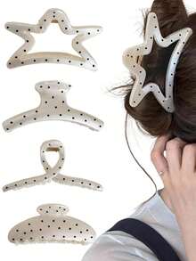 4pcs Elegant Polka Dot & Geometric Pattern Hair Clips, Large Size Hair Claw, Versatile Formal Or Casual Hairstyles, Great Gift For Women On Holidays, Parties, And Everyday Fashion Hair Accessories Beauty Claw Clips - White - View 2