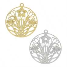 2pcs Fashionable 304 Stainless Steel Gold/Silver Plant & Flower Pattern Pendant, Vacuum Electroplated Durable Craft, Suitable For Necklace, Earrings, DIY Jewelry Making