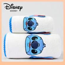Disney 2pcs Disney Stitch Cartoon Bath Towel & Cute Blue Hand Towel, Suitable For Daily Use, Travel And Holidays Back To School For Beauty Salon Home Bathroom