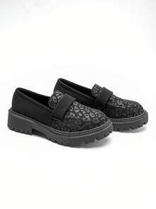 DareSee Women's Retro British Style Leopard Pattern Platform Loafers, Slip-On Casual Student Shoes Music Fest Y2KFest Autumn Winter Gifts