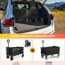 Collapsible Wagon Cart Foldable Heavy Duty Folding Wagon Large Capacity Shopping Cart Utility For Camping Garden Beach Sports Fishing, Black (264lbs)
