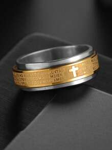 1 Pc Anti-Stress Rotating Jesus Cross Men's Finger Ring Anxiety Relief Spinning Metal Spinner Fidget Ring Jewelry