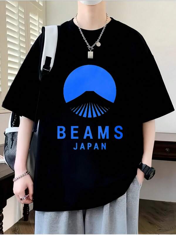 Beams Japan Mt.  Graphic T-Shirt, Men's 220gsm New Summer Casual Crew Neck Pure Cotton Short Sleeve T-Shirt (1 Pc)