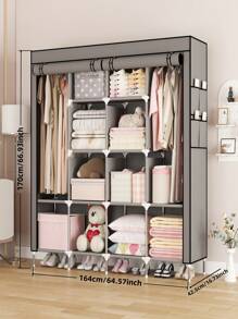 1pc Multicolor Portable Wardrobe, Easy Assemble Home Closet With Side Pockets, Versatile Storage Cabinet For Clothes, Blankets, Bags, Hats, Towels