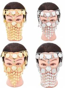 1 pieza - Accesorios de danza del vientre con velos de monedas, accesorios de juego de roles, máscaras clásicas y de moda que son regalos ideales para niñas. Son excelentes opciones para la danza del vientre, citas, fiestas, actuaciones de baile, juegos de roles, máscaras Niqab Burqa Burka y diademas con rhinestones. Esta diadema te hace lucir misteriosa y cuando te mueves, las monedas hacen un sonido claro y brillante. Las buenas expresiones definitivamente te harán divertirte en fiestas de Halloween