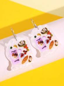 1 Pair Fashionable Cute Creative White Pearly Acrylic Bread/Breakfast Food Design Earrings, Versatile For Daily Wear, Holidays & Parties