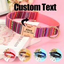 Collar personalizado para perros de nailon suave a rayas con placa de identificación grabada, collar de mascota ajustable y antiextravío