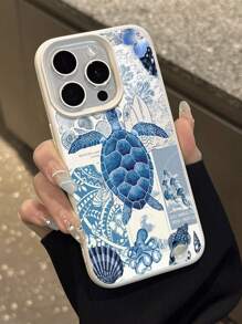 1 pieza Funda protectora para teléfono, a prueba de agua y antideslizante, con ilustración retro de tortuga marina y océano, compatible con iPhone