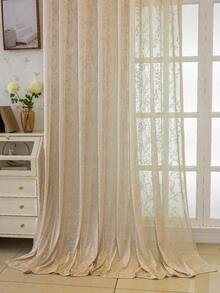 1 Pc Jacquard Voile Curtain - Modern Japanese Linen Style, Rod Pocket Design, Suitable For Living Room And Bedroom - Sheer And Light Filtering Curtains, Living Room Curtains, Bedroom Curtains - Beige - View 1