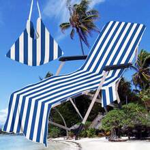 1pc Summer Striped Beach Chair Cover, Made Of Quick-Dry Microfiber, With Pockets, Suitable For Pool, Travel And Vacation Accessories, Machine Washable Beach Essentials - Multicolor - View 9