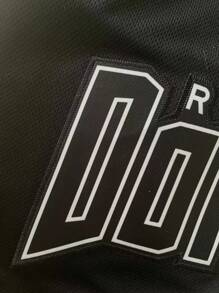Maglietta da uomo con scollo a V in jersey da baseball nera con bottoni, maniche corte, con ricami e cuciture, da indossare in occasioni casual, sportive o di partito
