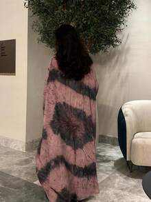 1 chiếc Abaya dáng rộng, thanh lịch, thoải mái, làm từ vải satin in họa tiết tinh tế, kiểu dáng Ả Rập Dubai, Saudi Arabia, thích hợp mặc hàng ngày và dự tiệc, không kèm khăn trùm đầu, phù hợp cho lễ Eid mùa xuân. - Nhiều màu - Xem 3