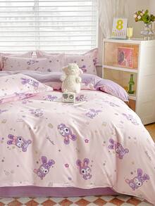 4PCS Purple Small Star Cute Rabbit Patchwork Print Pattern Solid Color Reverse Side Double-Sided Use New Minimalist Style Skin-Friendly Soft Brushed Student Dormitory Bunk Bed 4-Piece Set Nap/Preschool 4-Piece Set (1PC Duvet Cover + 1PC Bed Sheet + 2PCS Pillowcases) Skin-Friendly Aloe Vera Print Bed Sheet Duvet Cover Bedding 4-Piece Set, Anti-Slip 360-Degree Wrap, No Fluorescent Agent, Can Sleep Naked, Skin-Friendly, Absorbent, Moisture-Wicking, Soft Touch, Delicate, Durable, Fade-Resistant - Star Map - View 9