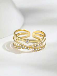 1 pieza Anillo de mujer de lujo de cobre incrustado con circonita cúbica sintética blanca brillante, adecuado para uso durante todo el año
