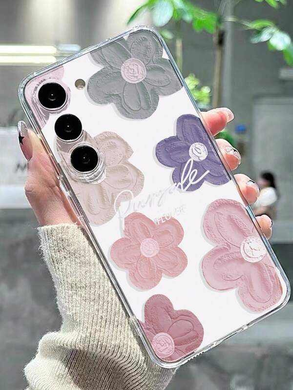1 pieza Funda protectora de teléfono transparente con pintura floral minimalista antideslizante y antigolpes, compatible con iPhone 16/11/16pro/16plus/16promax/16e/15Promax/13/14/12/XS/XR/7G/8P, Galaxy 11/12Pro/12/12X/13Pro/14Pro/15Pro/X3pro/, 10/9/Note9/12c/Note11pro/Note8Pro/9C/9a