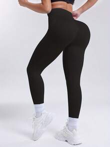 1件女士无缝高弹健身瑜伽紧身裤 - 黑色 - 查看 7