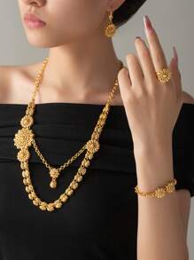 Set de 4 collares de aleación de cobre de 24 quilates con estilo de Dubai para mujer, joyería de Arabia Saudita