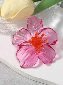 ZAA彩色树脂花朵耳环一对，奢华高品质优雅女士珠宝配饰，适合节日和派对佩戴 - 玫紅色 - 查看 3