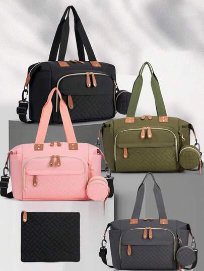 3 Pieces Set Embroidered Large Capacity Shoulder/Handbag With Insulation And Wet/Dry Function, Rivet Decorated Mother Bag