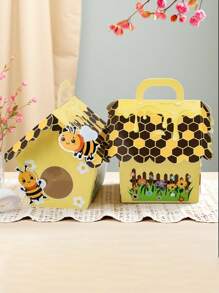 5pcs Creative Cartoon Bee Style Tote Box, Cartoon Bee Honeycomb Design, Party Packaging Box, Durable Storage Paper Box, Suitable For Graduation Season, Bee Party Decoration For Party Gifts, Birthdays, Weddings, Etc