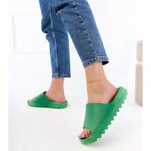 Women's Versatile Green Rubber Platform Slides - Green - View 4