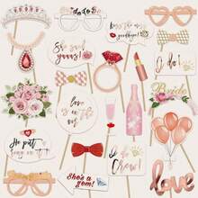 23pcs Bridal Shower, Wedding Photo Booth Props, Rose Gold Bachelorette Party Decorations, Bride To Be, Miss To Mrs Party Gift Accessories Wedding Favor Supplies - Multicolor - View 1