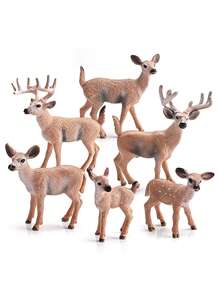 6pcs/16pcs Lifelike Reindeer Deer Animal Christmas Tree Ornament Model Set, Educational Toys, Home Decor, Tabletop Figurines, Holiday Gift