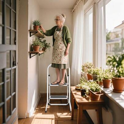 VA-Cerulean Folding Stepladder 2/3/4 Steps – Household Ladder Made Of Steel, Non-Slip Treads, Lock, 150 Kg Load Capacity, Folding Ladder For Kitchen, Workshop, Office, White-Black