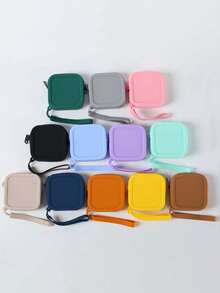 硅胶零钱小方包便携化妆包袋子数据线收纳袋热拉链硬币包多功能硅胶收纳袋口红银行卡耳机收纳袋便捷钥匙包简约款
