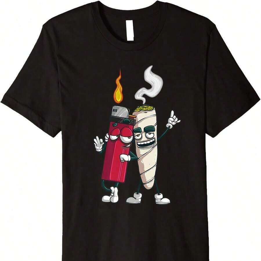 Funny Smoking  Lighter Gift For Men  Cool 420 Gag Premium T-Shirt-Cotton-Men's Summer Clothes-Fathers Dad Gift-Father's Day Gift For Beloved Dads-Men Clothing-METRO MAFIA - Black - View 1