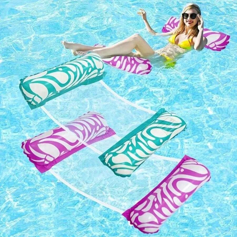 1pc Inflatable Adult Swimming Pool Float, Multi-Function Water Hammock Floating Bed - Light Blue - View 1