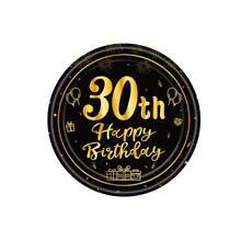 10 件/20 件/40 件/60 件/套，30 岁生日派对装饰 30 岁主题生日派对餐具复古 1995 年派对用品 30 岁生日派对装饰盘子餐巾黑色和金色餐具男士女士礼品餐桌装饰万圣节餐桌装饰 - 黑色30歲 - 查看 11