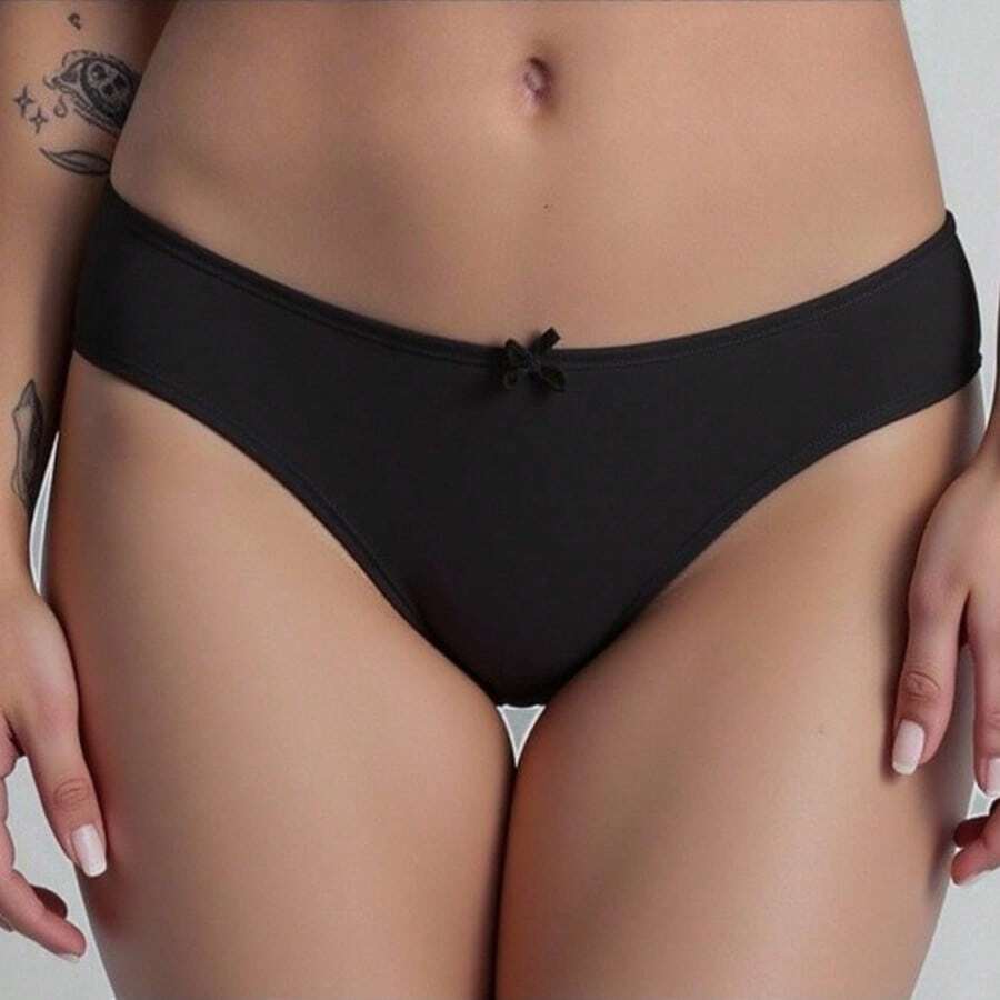 Panty Básico de Algodón con Moño Decorativo - Corte Bikini - Negro - Ver 1