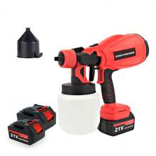 1000ML Cordless High Pressure Spray Gun Paint Sprayer With 2 Batteries Red TU2 ,21V 2x2000mAh Batteries Includesfor House Painting/Home Interior And Exterior/Wood/Walls/Furniture/Fence/Door