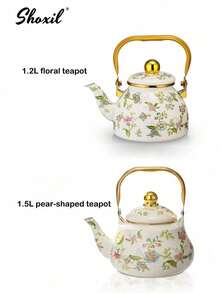 shoxil 1 件 1.2L/1.5L 搪瓷咖啡壶、茶壶、煮茶壶、家用煮茶壶、茶壶、大容量炉灶壶、适用于燃气/电磁炉/IH 炉灶、复古手冲壶、适合用电炉燃气煮茶和咖啡