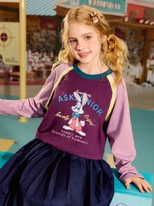 ASK JUNIOR Sudadera estilo pullover de cuello redondo con mangas largas y diseño de parches de colores contrastantes, cómoda para niñas preadolescentes, para el otoño - Burdeos - Ver 2