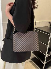 Vintage Contrast Color Stitching Decor Oblique Crossbody Bucket Handbag - Coffee - View 8