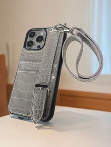 热销鳄鱼皮纹16 Pro Max手机壳，可容纳银行卡、身份证、信用卡，适用于16系列手机保护壳防水防震防摔防刮 - 灰色 - 查看 4