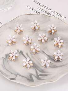 10 Pcs Small Mini Faux Pearl Claw Clips With Flower Design, Sweet Artificial Bangs Clips Decorative Hair Accessories For Women Girls Hair Jaw Clip Hair Clamps Hair Clutch Hair Claw Clip Elegant Hair Claw Fashion Hair Clips Fall Winter For Vacation Outfits Woman Summer Beach Holiday Essential, Travel, Festival, Party - Multicolor - View 2