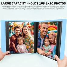 Nuevo álbum de fotos de 8x10 con 168 bolsillos que contiene 168 fotos, gran capacidad, portada de vinilo, álbum de fotos familiar con fotos de bebé para fotos de 8 x 10 pulgadas, álbum de fotos 8x10 con interior negro (azul) - Azul - Ver 2