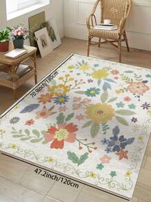 1 Piece Spring Colorful Faux Cashmere Living Room Carpet With Floral Pattern. Soft And Fluffy Area Rugs For Bedroom, Pink Home Decoration, Comfortable To The Touch, Non-Slip Washable Foldable Area Rug. It Can Be Used As Living Room Rug, Bedroom Rug, Hallway Doormat, Suitable For Different Seasons And Various Occasions In Spring, Summer, Autumn And Winter.